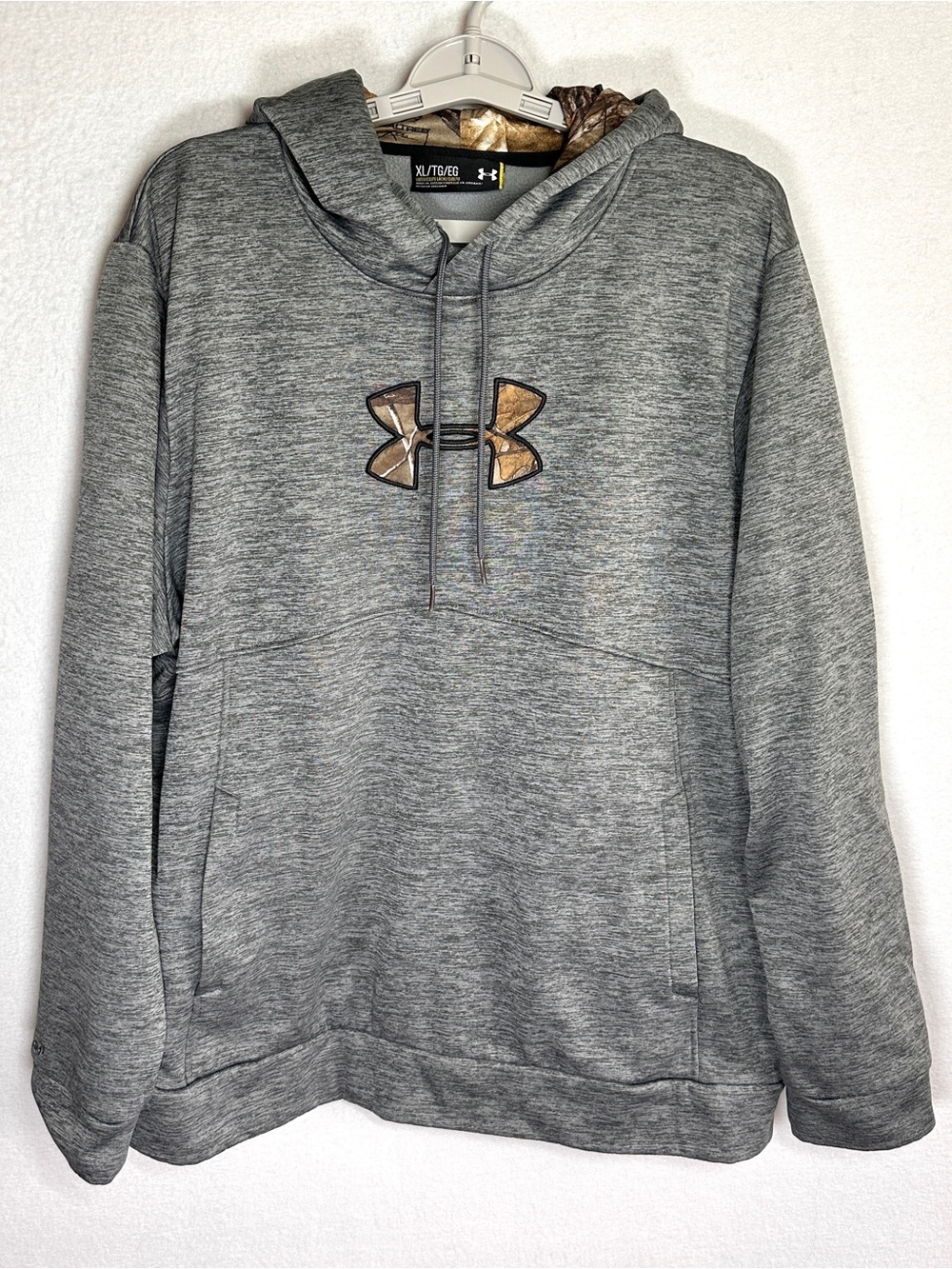 Under Armour Storm 1 Hoodie Mens XL Gray Camo Logo Pullover Kangaroo Pocket